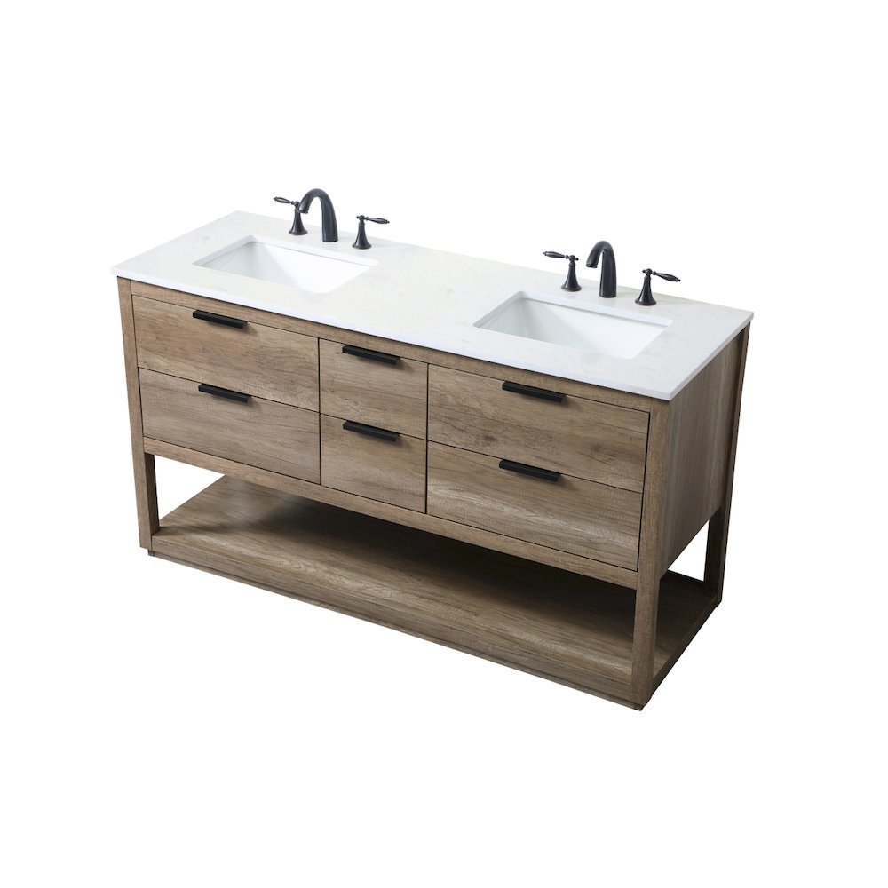 60 Inch Double Bathroom Vanity In Natural Oak