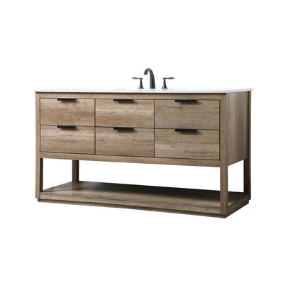 60 Inch SIngle Bathroom Vanity In Natural Oak