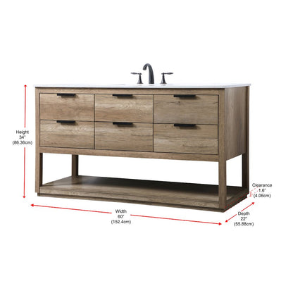 60 Inch SIngle Bathroom Vanity In Natural Oak