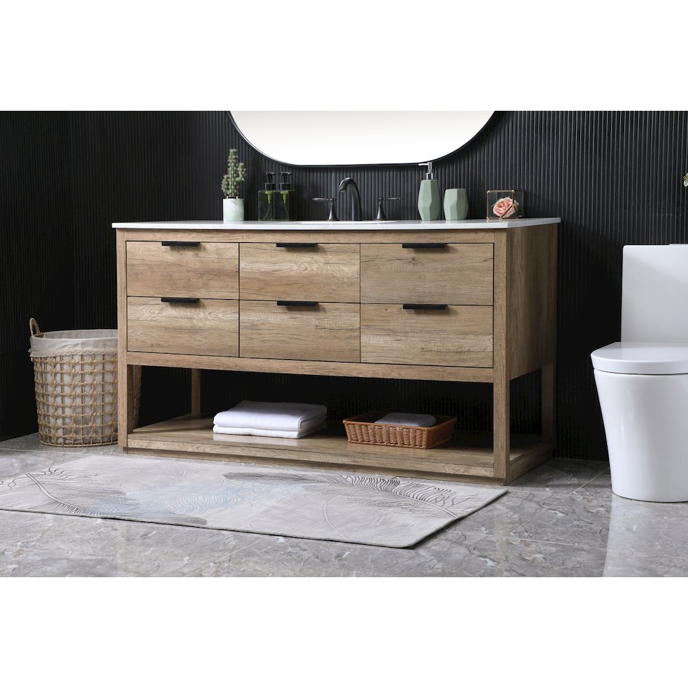 60 Inch SIngle Bathroom Vanity In Natural Oak