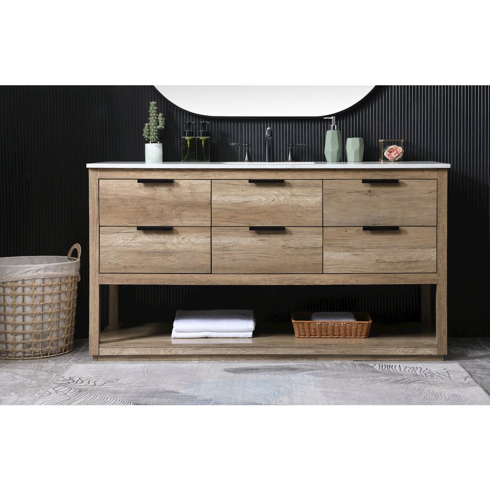 60 Inch SIngle Bathroom Vanity In Natural Oak