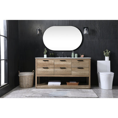 60 Inch SIngle Bathroom Vanity In Natural Oak