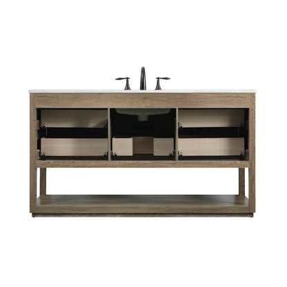 60 Inch SIngle Bathroom Vanity In Natural Oak