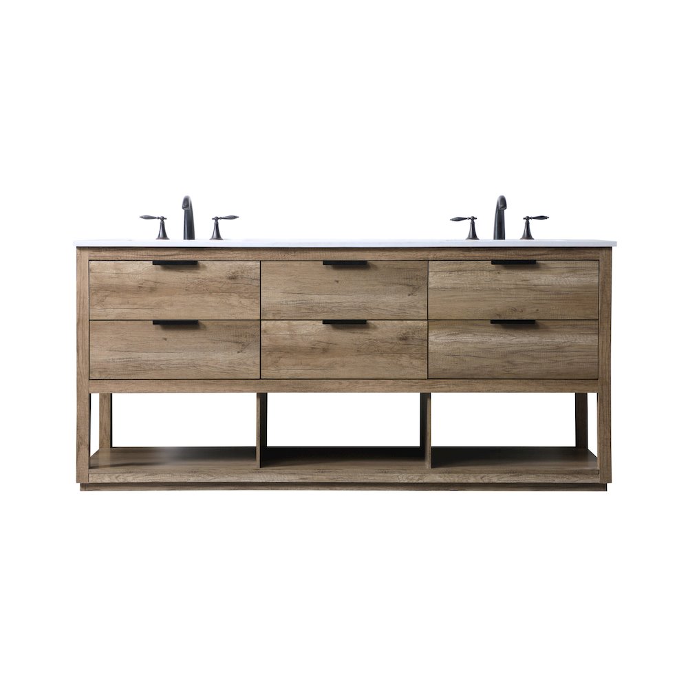 72 Inch Double Bathroom Vanity In Natural Oak