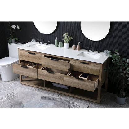 72 Inch Double Bathroom Vanity In Natural Oak
