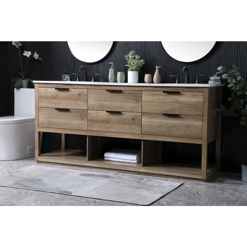 72 Inch Double Bathroom Vanity In Natural Oak