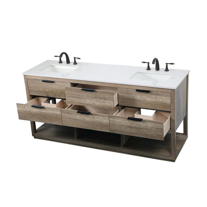 72 Inch Double Bathroom Vanity In Natural Oak