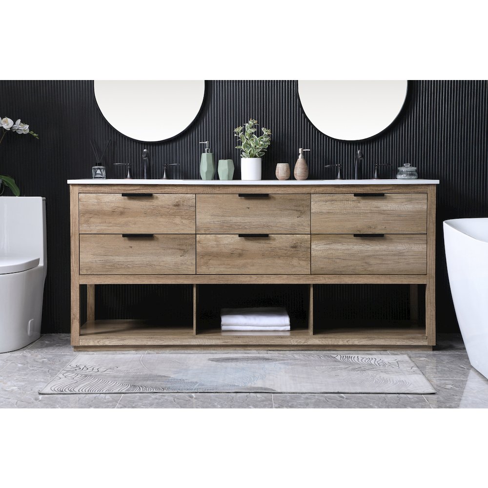 72 Inch Double Bathroom Vanity In Natural Oak