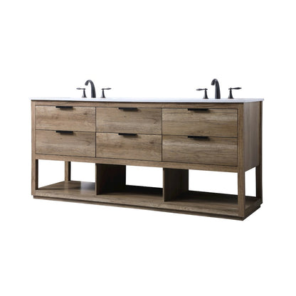 72 Inch Double Bathroom Vanity In Natural Oak