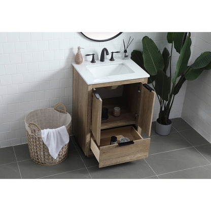 24 Inch SIngle Bathroom Vanity In Natural Oak