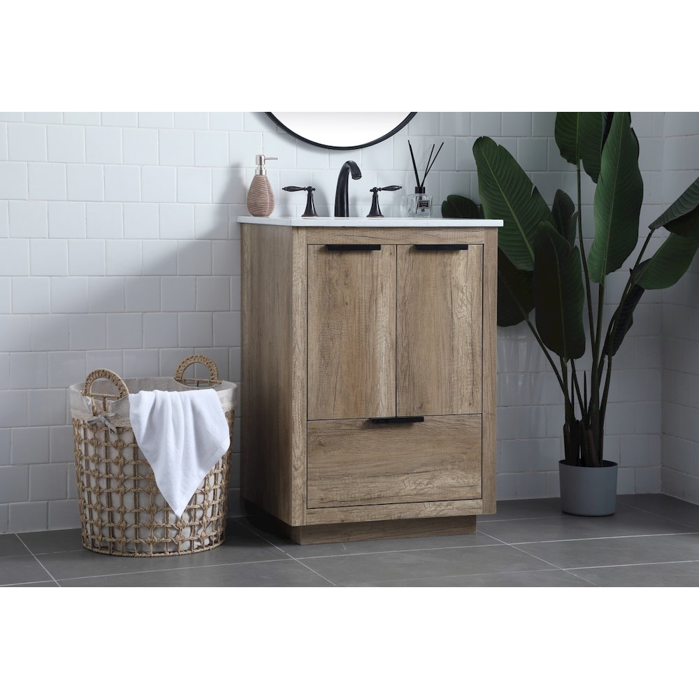 24 Inch SIngle Bathroom Vanity In Natural Oak