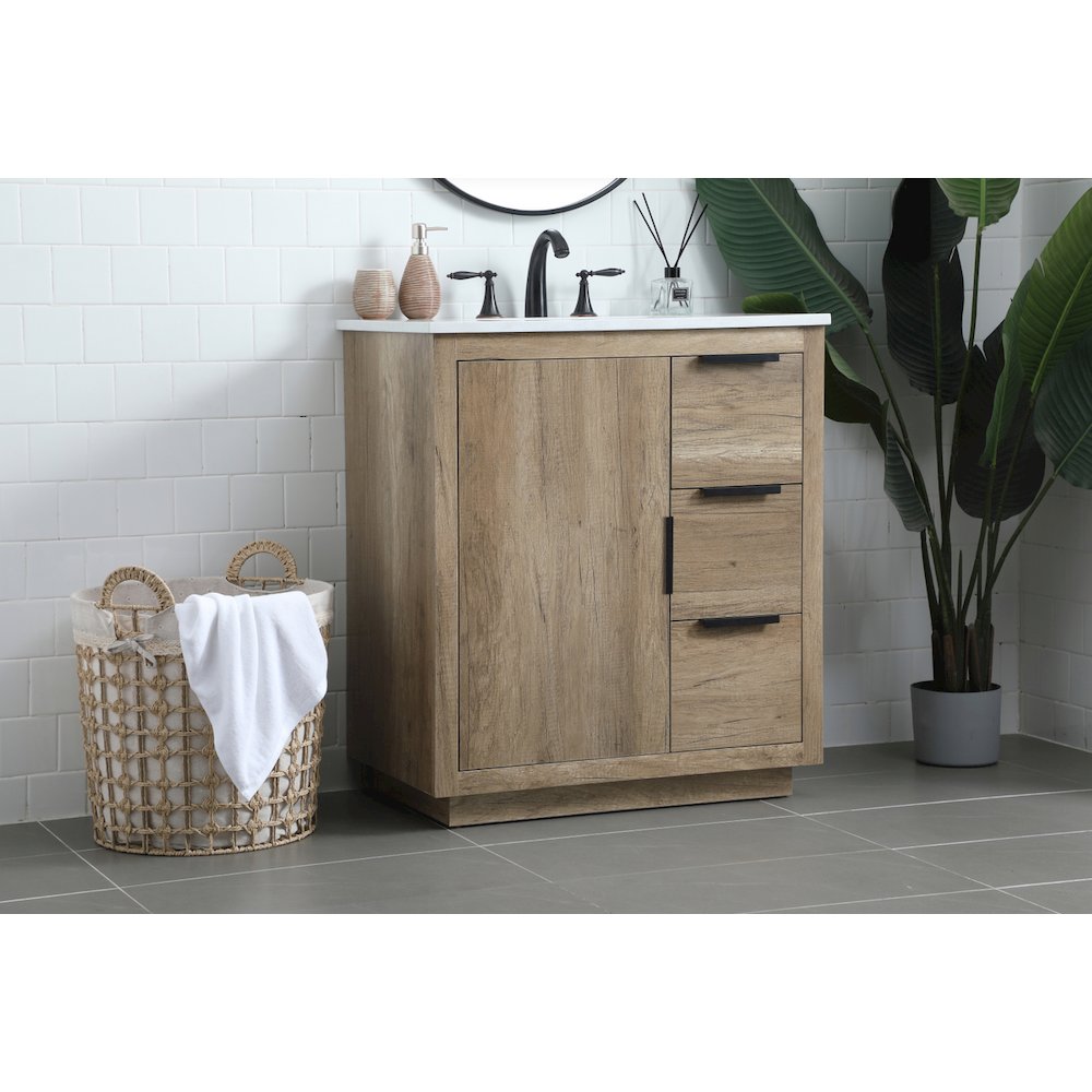 30 Inch SIngle Bathroom Vanity In Natural Oak