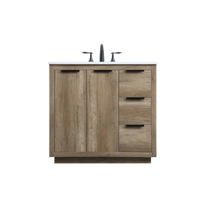 36 Inch SIngle Bathroom Vanity In Natural Oak