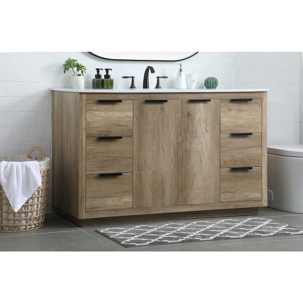 54 Inch SIngle Bathroom Vanity In Natural Oak