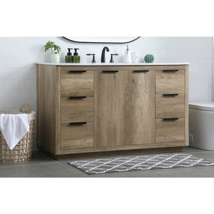 54 Inch SIngle Bathroom Vanity In Natural Oak