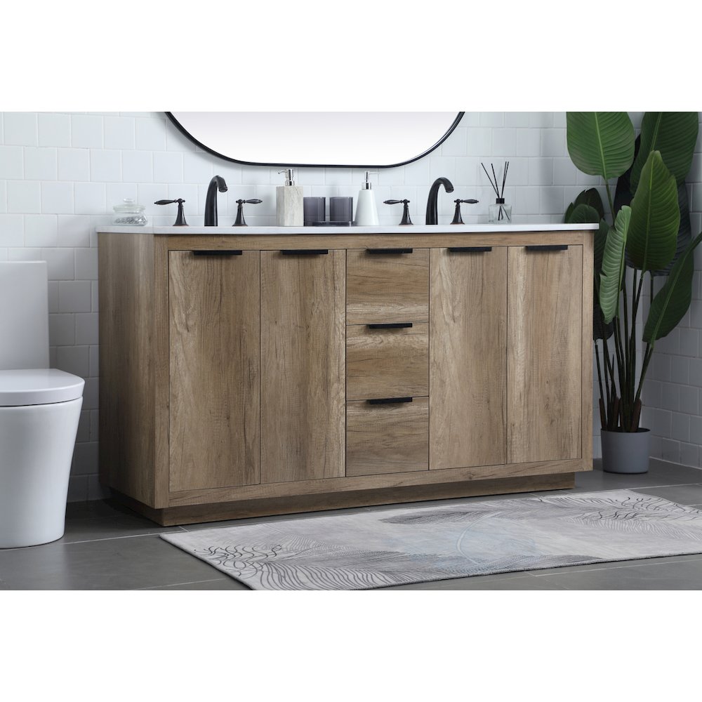 60 Inch Double Bathroom Vanity In Natural Oak