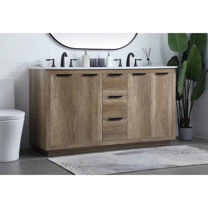 60 Inch Double Bathroom Vanity In Natural Oak