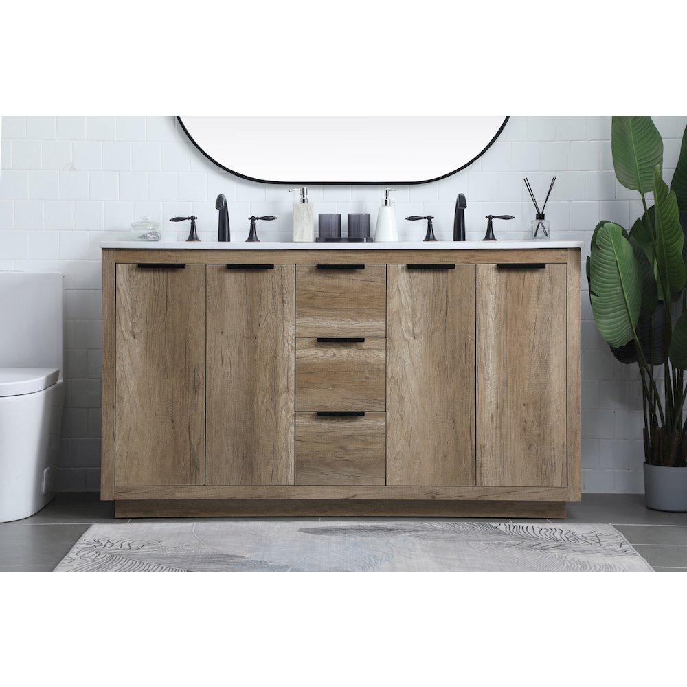 60 Inch Double Bathroom Vanity In Natural Oak
