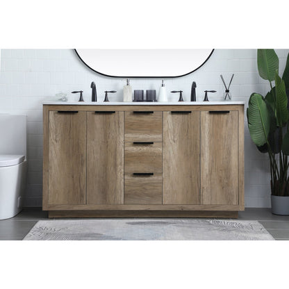 60 Inch Double Bathroom Vanity In Natural Oak