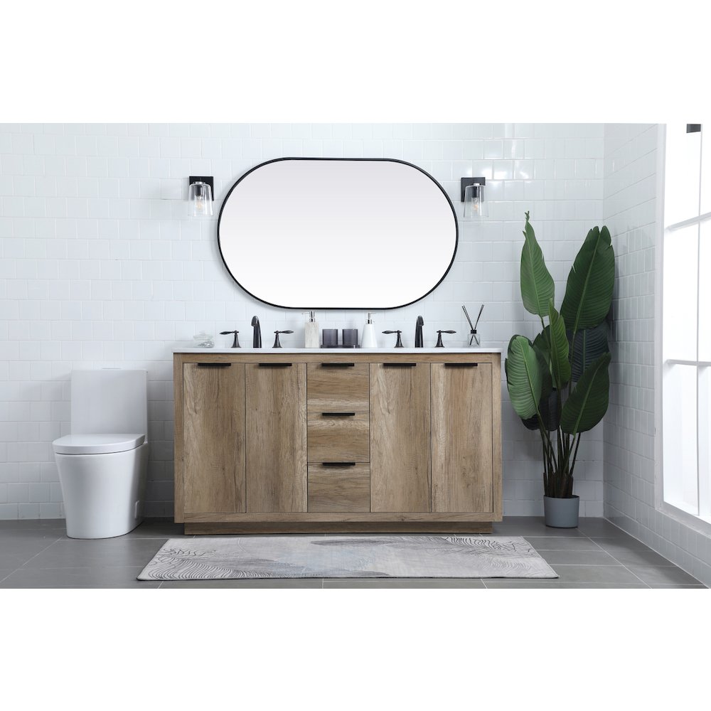 60 Inch Double Bathroom Vanity In Natural Oak