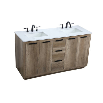 60 Inch Double Bathroom Vanity In Natural Oak