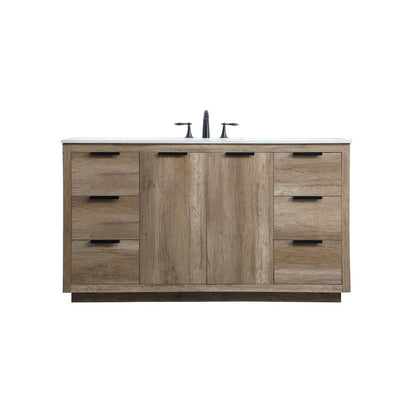 60 Inch SIngle Bathroom Vanity In Natural Oak