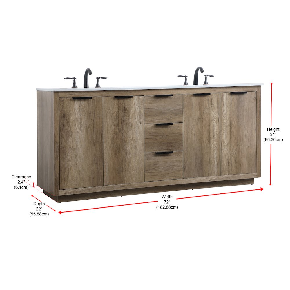 72 Inch Double Bathroom Vanity In Natural Oak