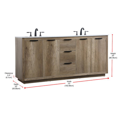 72 Inch Double Bathroom Vanity In Natural Oak