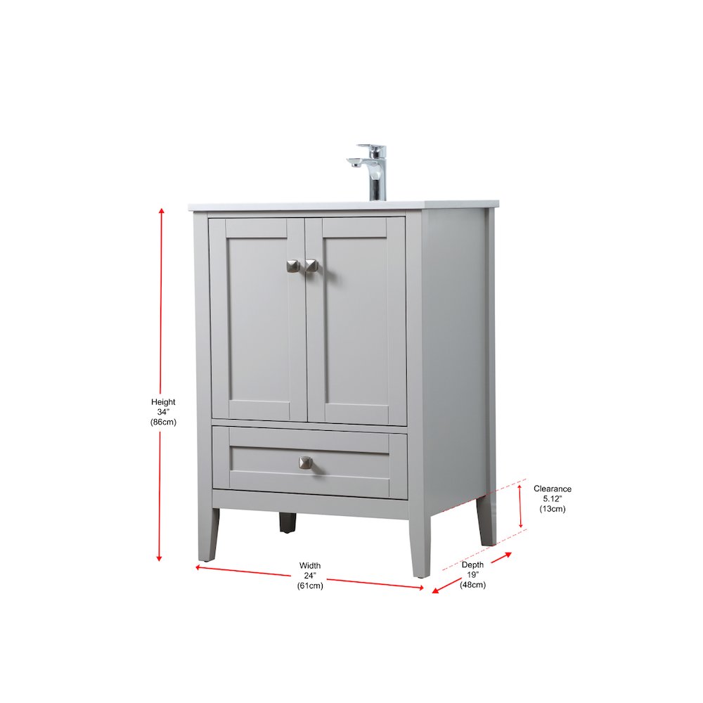 24 Inch SIngle Bathroom Vanity In Grey
