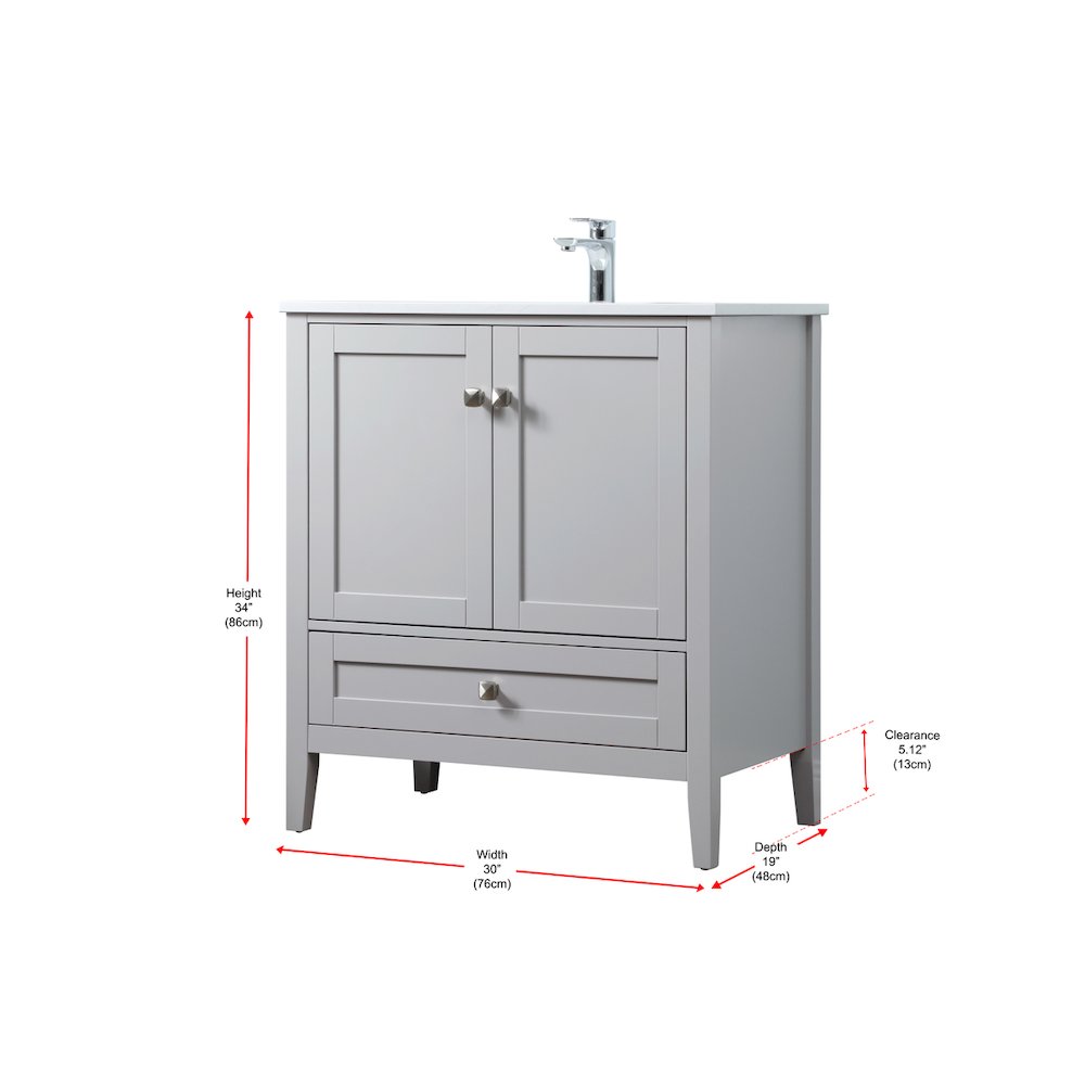 30 Inch SIngle Bathroom Vanity In Grey