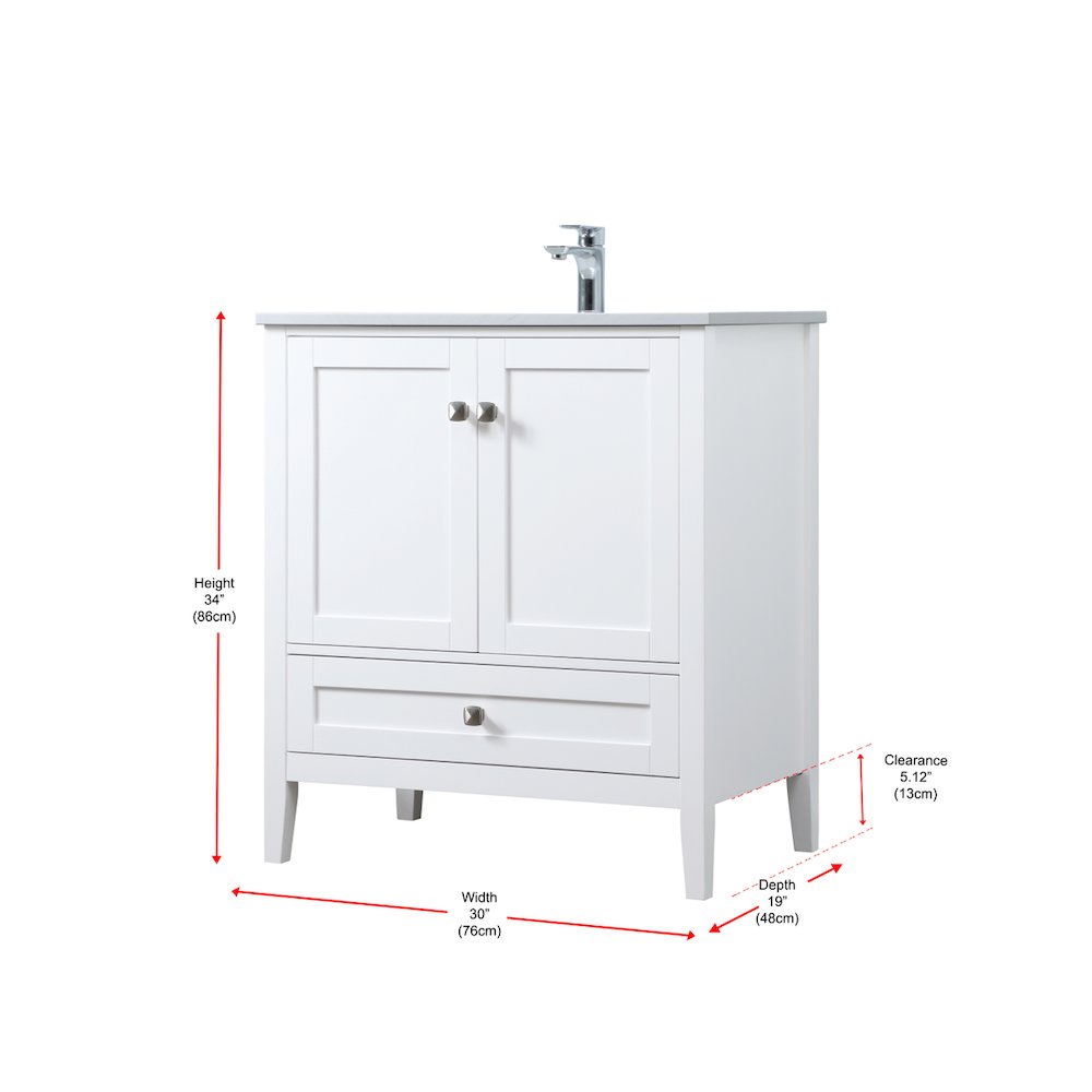 30 Inch SIngle Bathroom Vanity In White