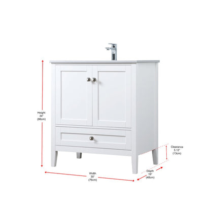 30 Inch SIngle Bathroom Vanity In White