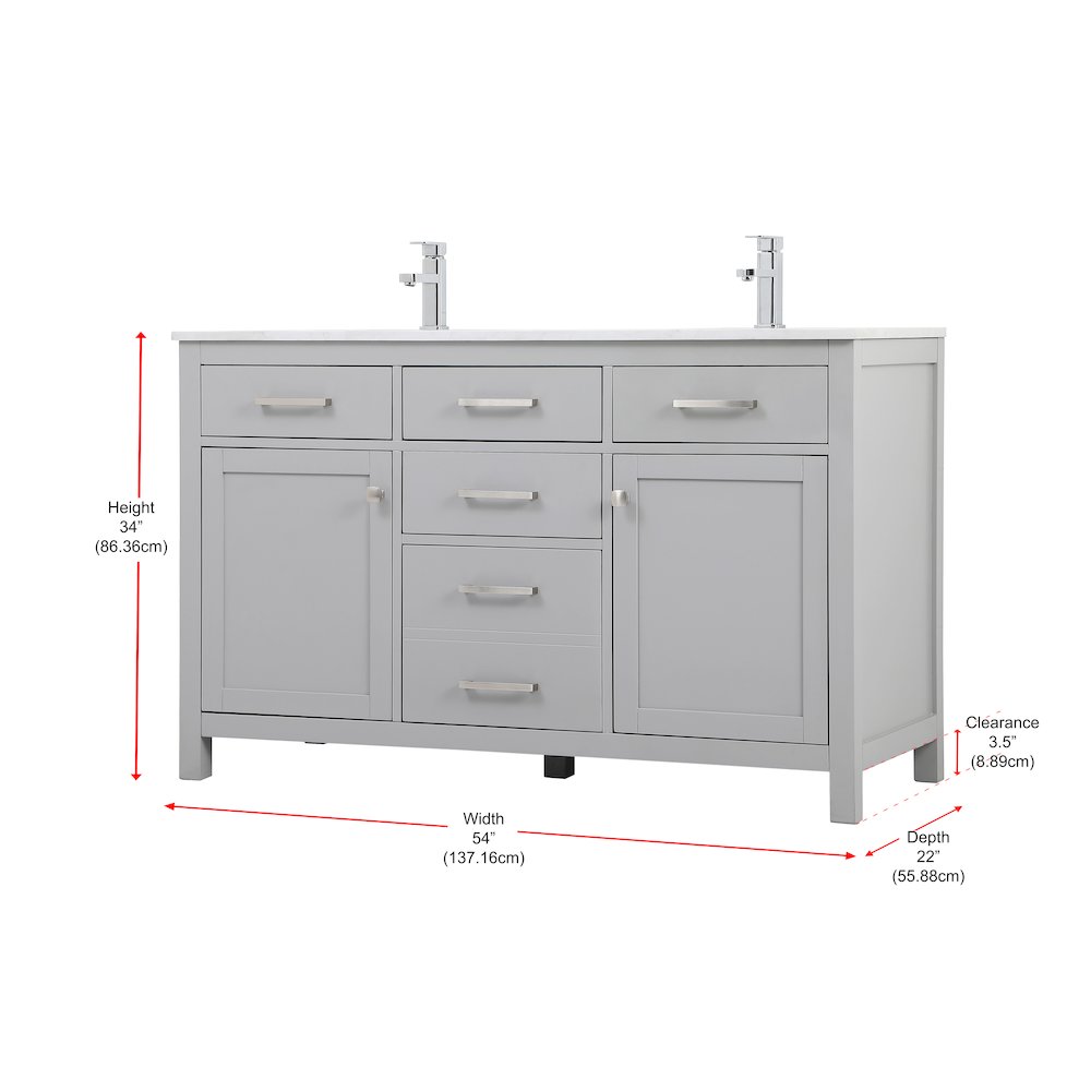 54 Inch Double Bathroom Vanity In Grey