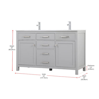 54 Inch Double Bathroom Vanity In Grey