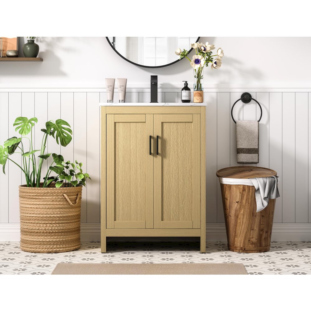 Finnley 24 Inch Single Bathroom Vanity In Honey Brown