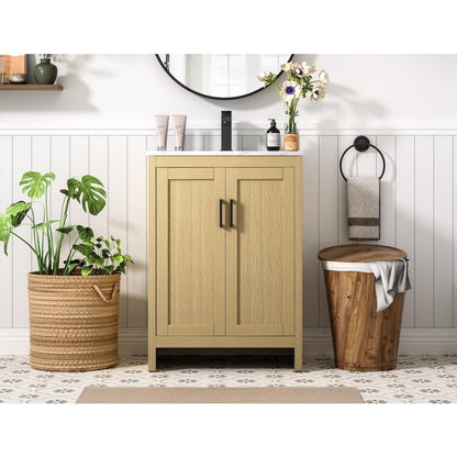 Finnley 24 Inch Single Bathroom Vanity In Honey Brown