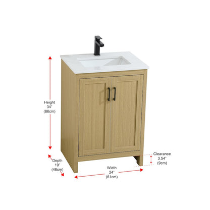 Finnley 24 Inch Single Bathroom Vanity In Honey Brown