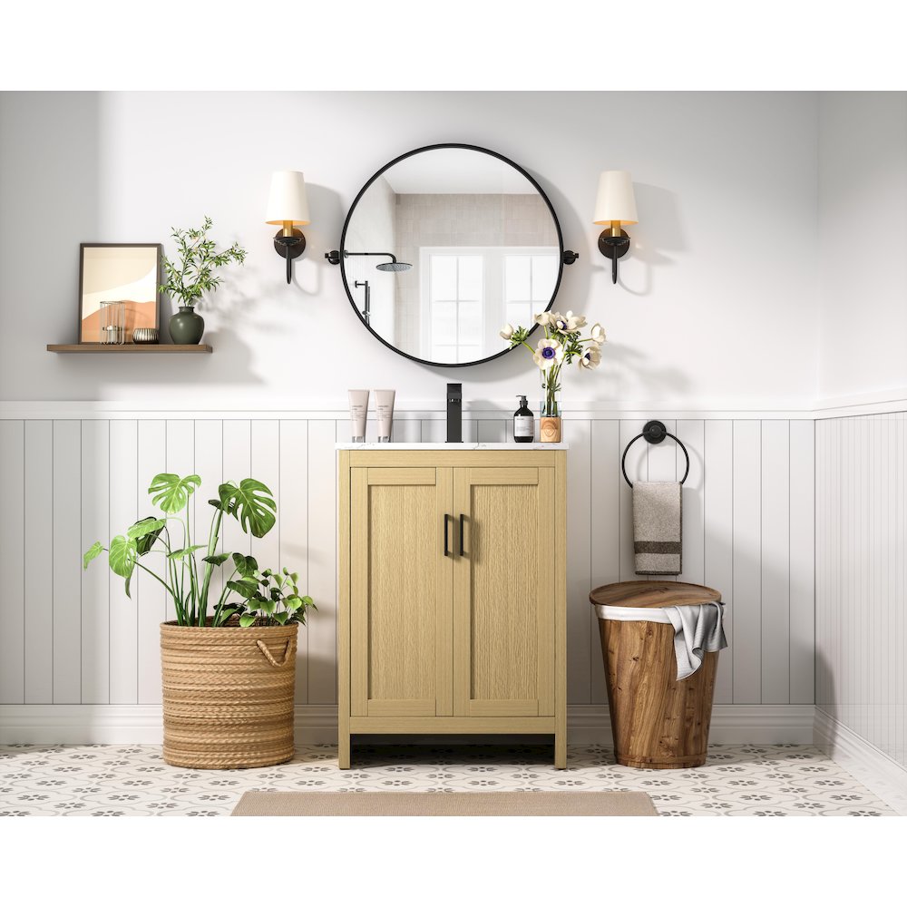 Finnley 24 Inch Single Bathroom Vanity In Honey Brown