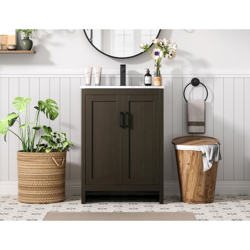 Finnley 24 Inch Single Bathroom Vanity In Mocha Brown