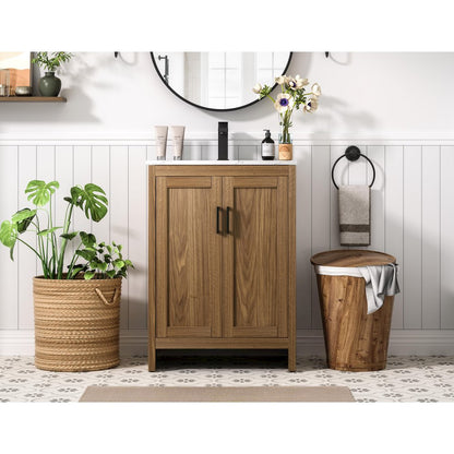 Finnley 24 Inch Single Bathroom Vanity In Walnut Brown