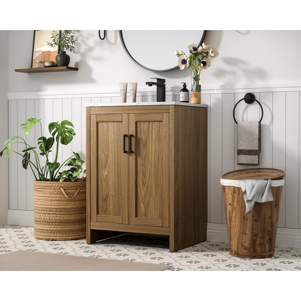 Finnley 24 Inch Single Bathroom Vanity In Walnut Brown