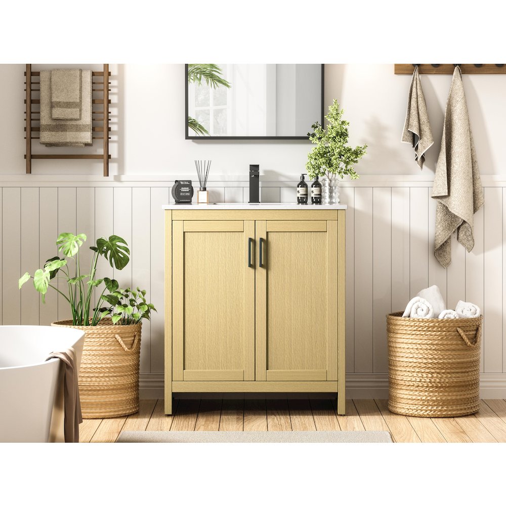 Finnley 30 Inch Single Bathroom Vanity In Honey Brown