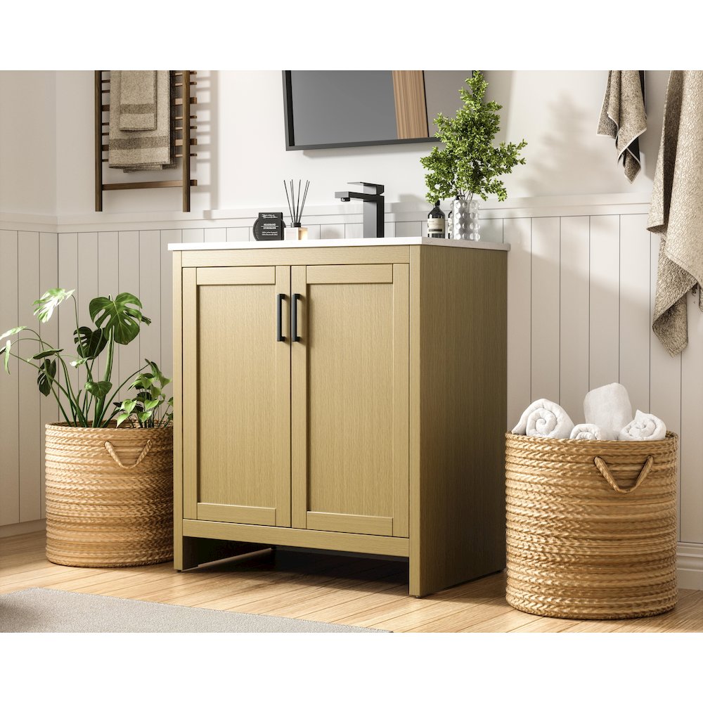 Finnley 30 Inch Single Bathroom Vanity In Honey Brown