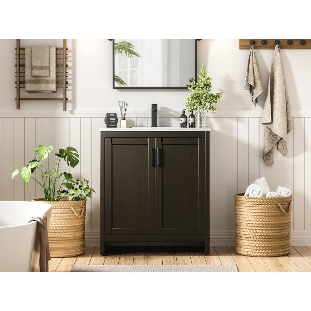 Finnley 30 Inch Single Bathroom Vanity In Mocha Brown