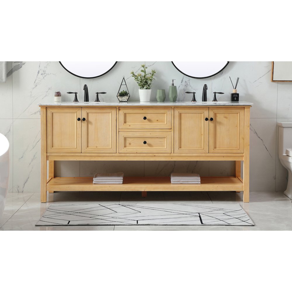72 inch double bathroom vanity in natural wood