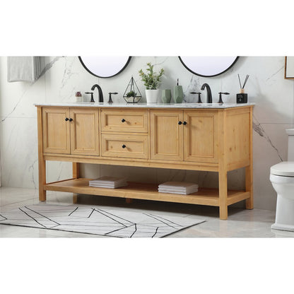 72 inch double bathroom vanity in natural wood