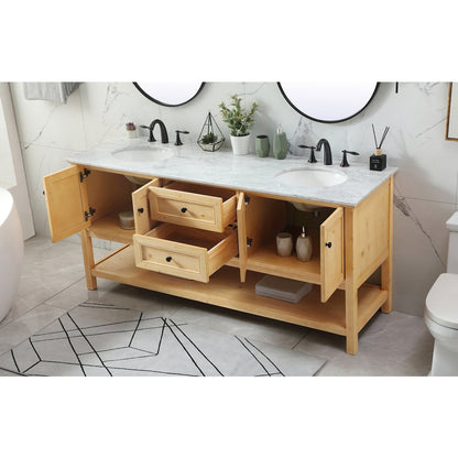 72 inch double bathroom vanity in natural wood