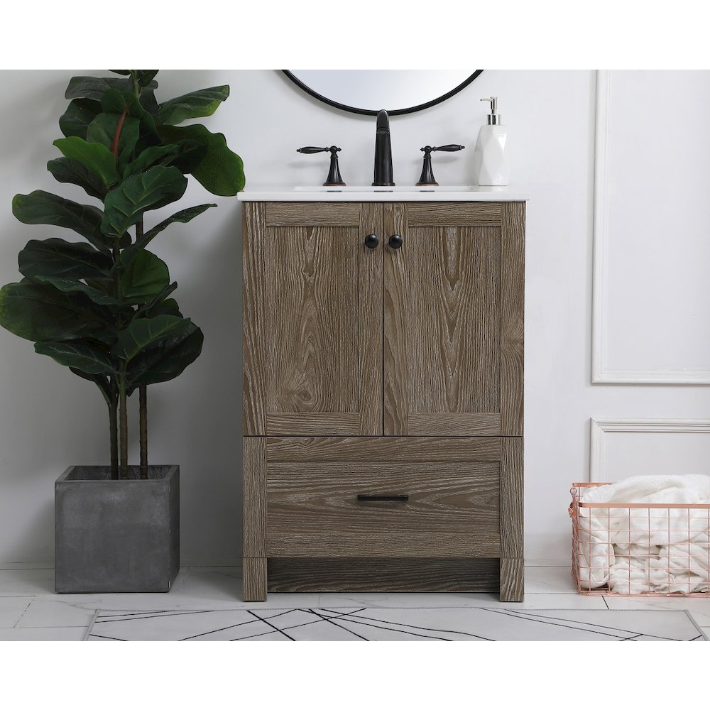 24 inch Single Bathroom Vanity in Weathered oak