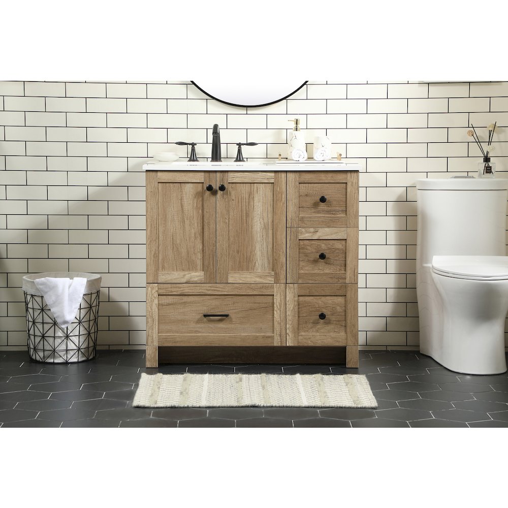 36 inch Single bathroom vanity in natural oak