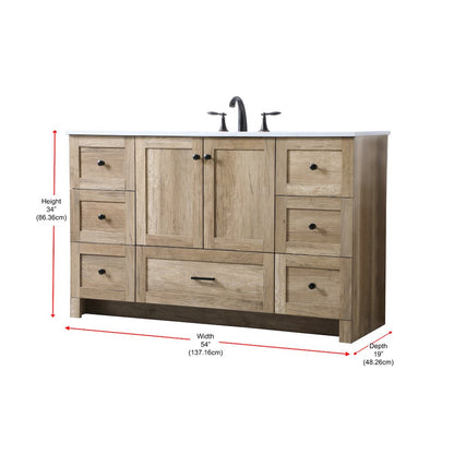 54 Inch SIngle Bathroom Vanity In Natural Oak